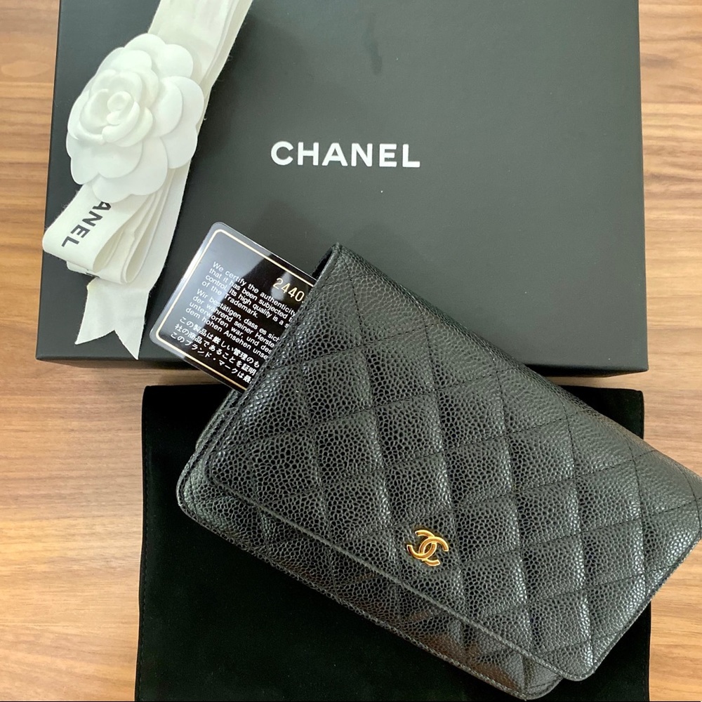 Chanel Black Caviar Leather Wallet on Chain GHW